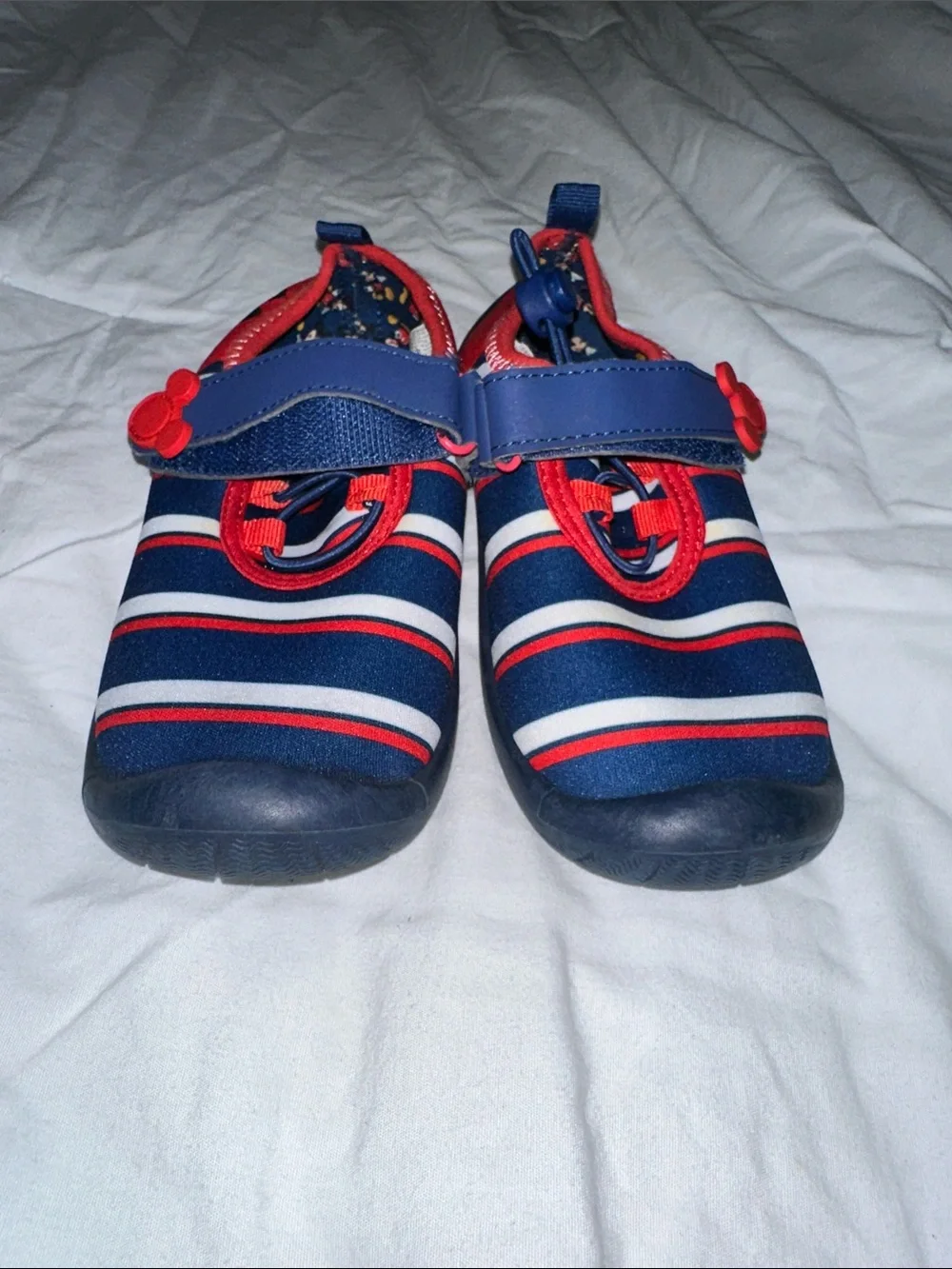 Striped Navy & Red Kids Water Shoes with Hook-&-Loop Strap